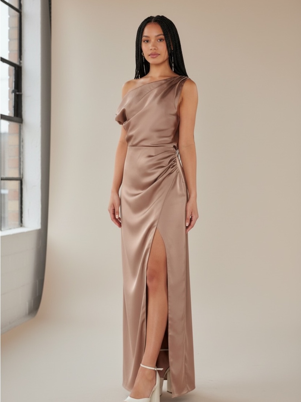 Show Me Your MuMu Jodie Satin Gown in Dune